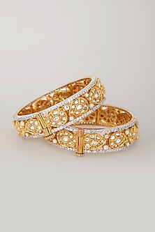 Gold Plated Kundan Polki Paisley Motif Kadas (Set Of 2)
