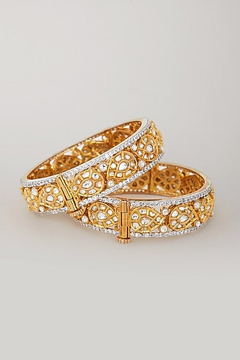 Gold Plated Kundan Polki Paisley Motif Kadas (Set Of 2)