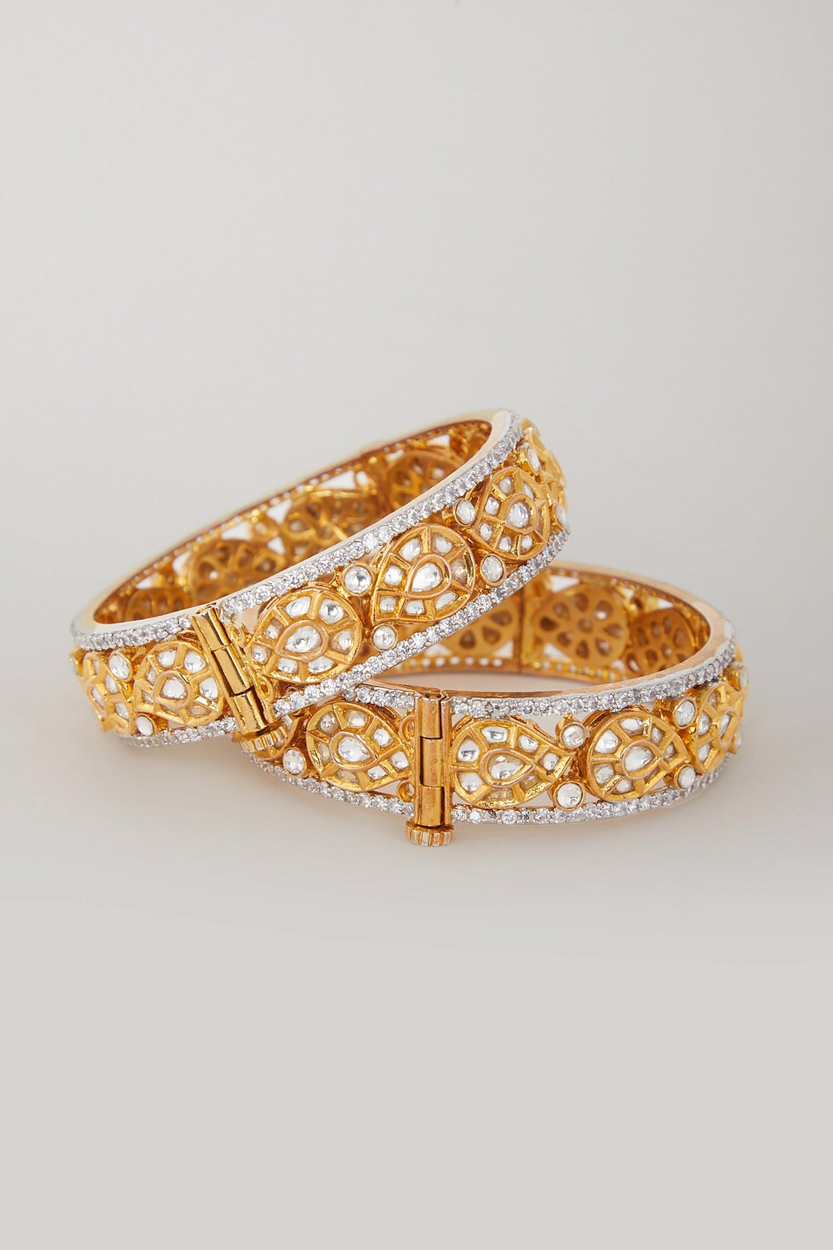 Gold Plated Kundan Polki Paisley Motif Kadas (Set Of 2)