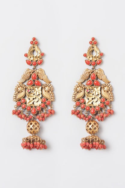 Gold Finish Kundan Polki Dangler Earrings In 92.5 Sterling Silver