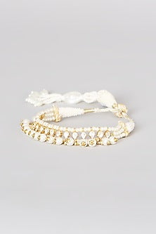 Gold Finish Pearl & Diamond Bracelet In 92.5 Sterling Silver