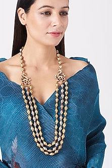 Gold Plated Beaded Necklace In 92.5 Sterling Silver