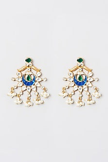 Gold Plated Kundan Polki & Sapphire Stone Earrings In 92.5 Sterling Silver