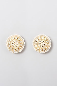 Gold Finish Kundan Polki Stud Earrings In 92.5 Sterling Silver