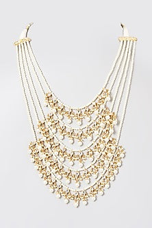 Gold Plated Pearl & Moissanite Necklace In 92.5 Sterling Silver