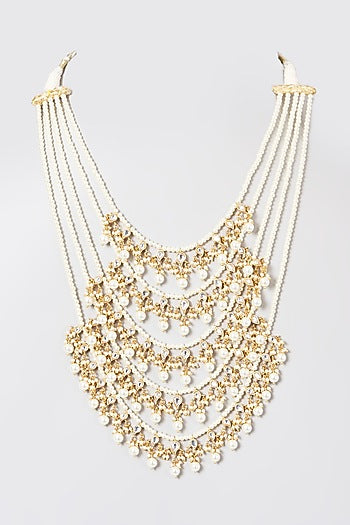 Gold Plated Pearl & Moissanite Necklace In 92.5 Sterling Silver