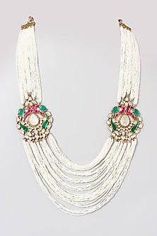 Gold Plated Pearl & Kundan Polki Necklace In 92.5 Sterling Silver
