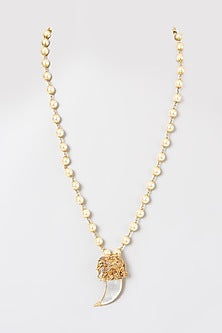 Gold Finish Pearl Elephant Motif Necklace In 92.5 Sterling Silver