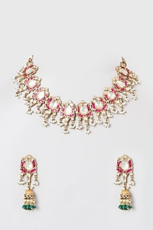 Gold Plated Kundan Polki & Pearl Necklace Set In 92.5 Sterling Silver