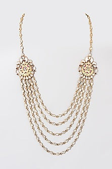Gold Plated Kundan Polki Layered Necklace In 92.5 Sterling Silver