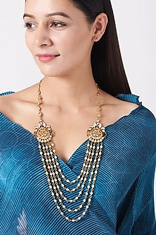Gold Plated Kundan Polki Layered Necklace In 92.5 Sterling Silver