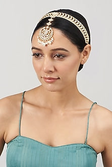 Gold Finish Kundan Polki Mathapatti