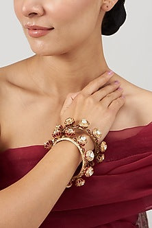 Gold Finish Kundan Polki Bangles (Set of 2)