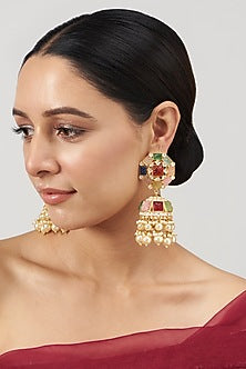 Gold Finish Kundan Polki Jhumka Earrings