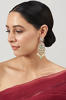Gold Finish Kundan Polki Dangler Earrings