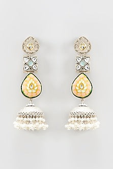 Oxidized Finish Colored Stone & Pearl Jhumka Earrings