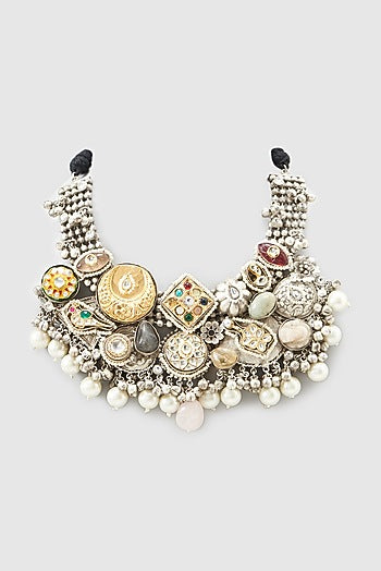 Oxidized Finish Multi-Colored Stone Necklace