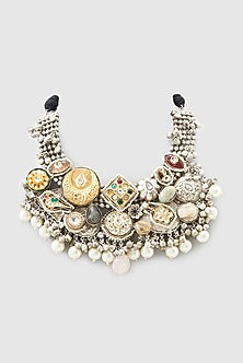 Oxidized Finish Multi-Colored Stone Necklace