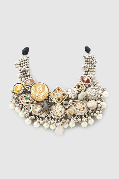 Oxidized Finish Multi-Colored Stone Necklace