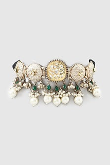 Oxidized Finish Kundan & Pearl Choker Necklace