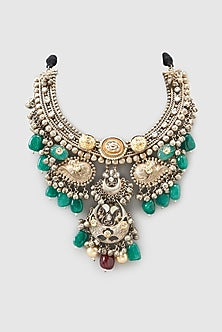 Oxidized Finish Multi-Colored Stone Necklace