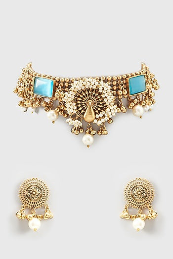 Oxidized Finish Kundan Choker Necklace Set
