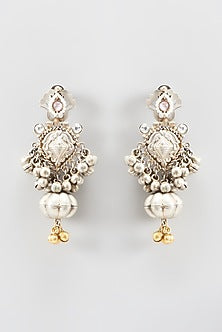 Oxidized Finish Kundan & Pearl Dangler Earrings