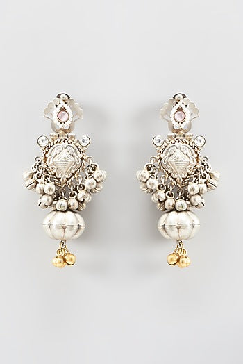 Oxidized Finish Kundan & Pearl Dangler Earrings