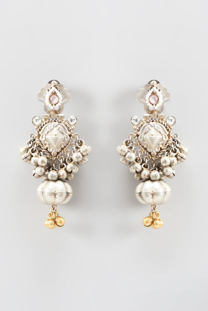 Oxidized Finish Kundan & Pearl Dangler Earrings