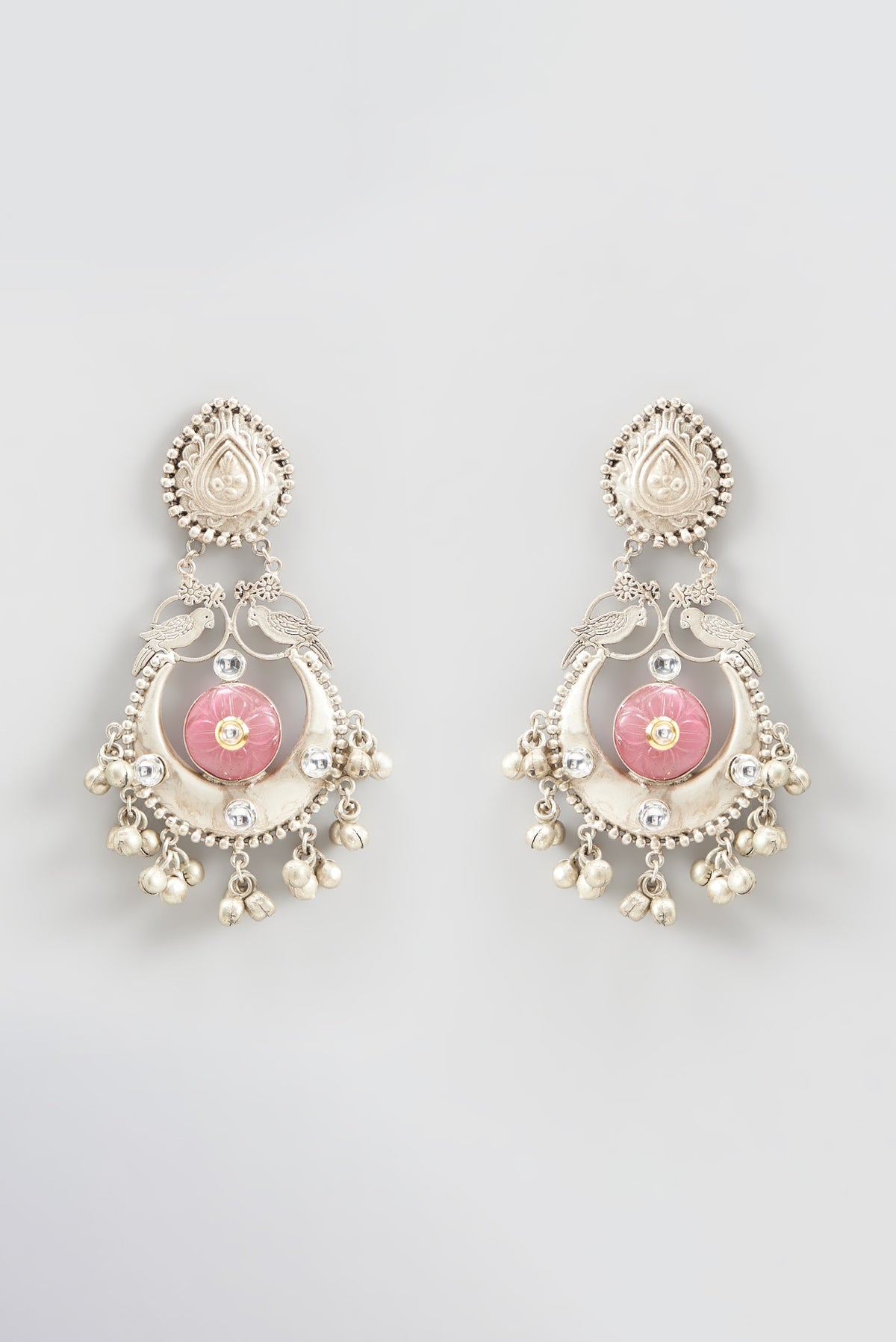 Oxidized Finish Kundan & Beaded Chandbali Earrings