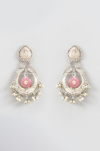 Oxidized Finish Kundan & Beaded Chandbali Earrings