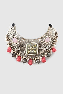 Oxidized Finish Multi-Colored Stone Necklace