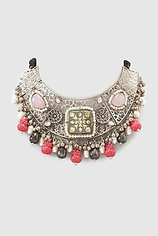 Oxidized Finish Multi-Colored Stone Necklace