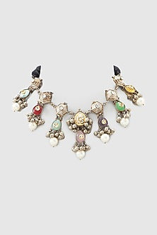 Oxidized Finish Multi-Colored Stone Necklace