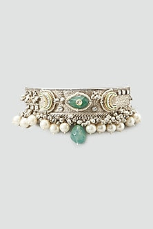 Oxidized Finish Pearl & Kundan Choker Necklace