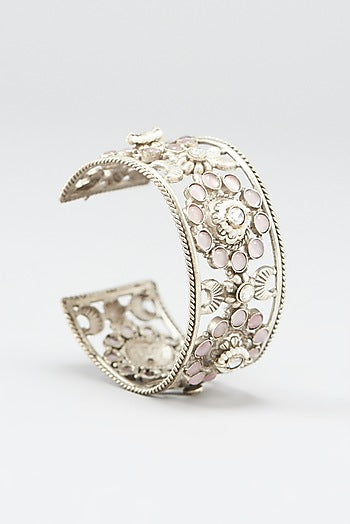 Oxidized Finish Ruby Kundan Cuff