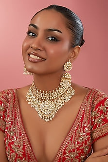 Gold Plated Kundan Polki & Pearl Choker Necklace Set