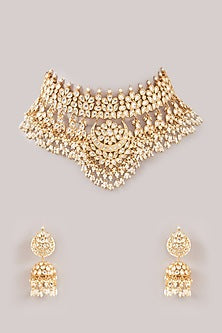Gold Plated Kundan Polki & Pearl Choker Necklace Set