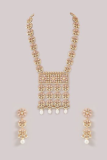 Gold Finish Kundan Polki & Pearl Necklace Set