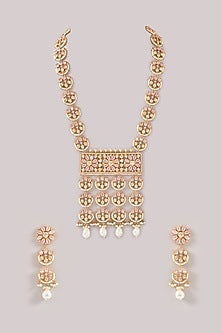 Gold Finish Kundan Polki & Pearl Necklace Set
