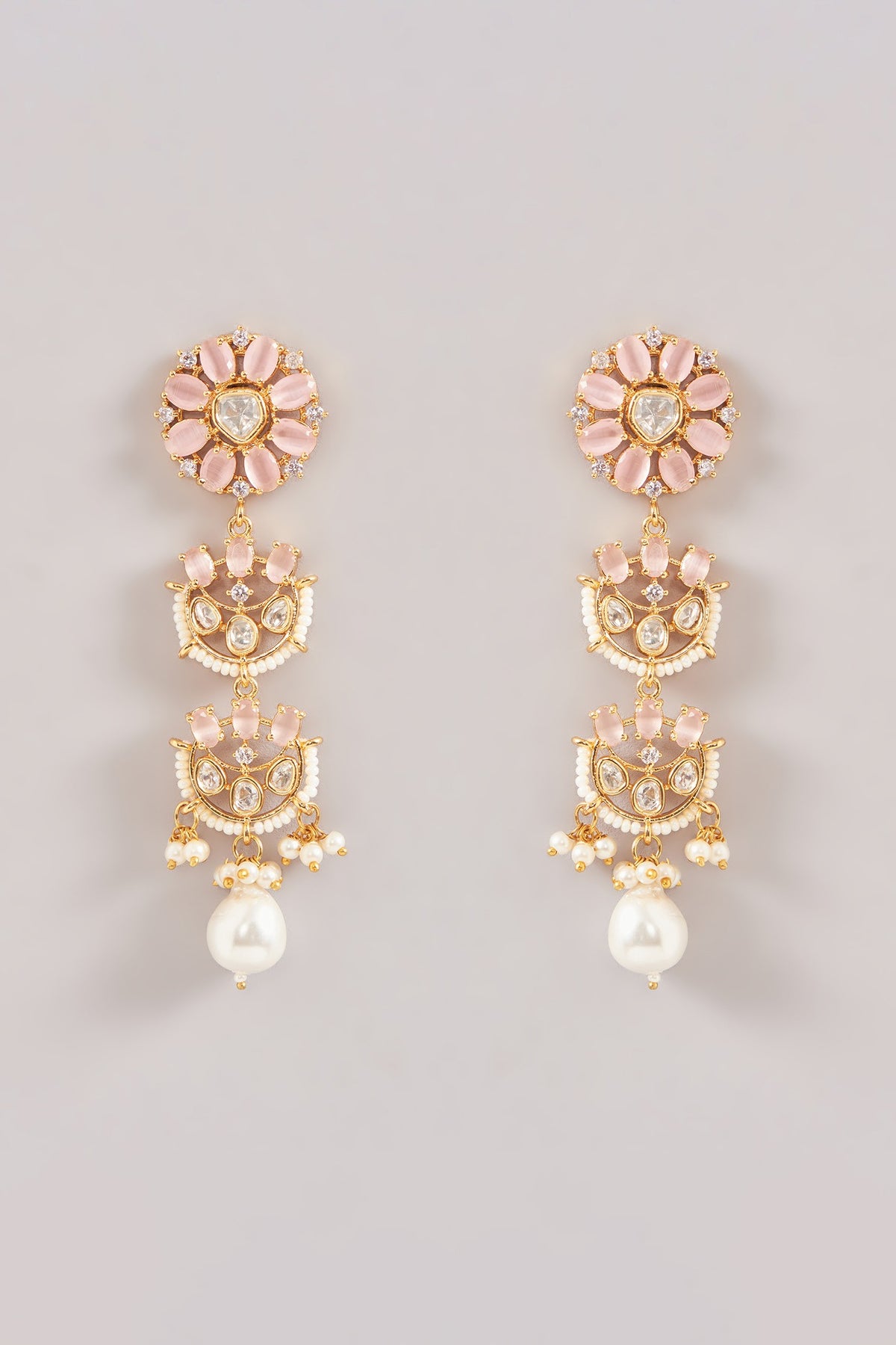 Gold Finish Kundan Polki & Pearl Necklace Set