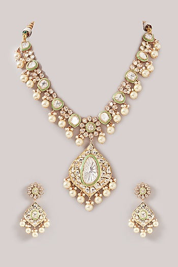 Gold Finish Kundan Polki Necklace Set