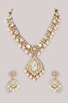 Gold Finish Kundan Polki Necklace Set