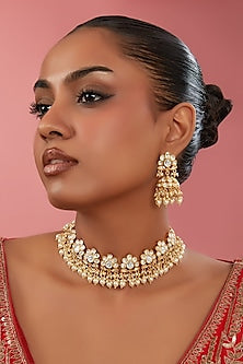 Gold Plated Kundan Polki & Pearl Choker Necklace Set