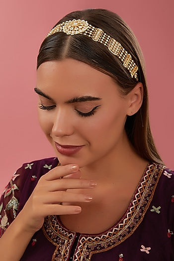 Gold Finish Kundan Polki Mathapatti