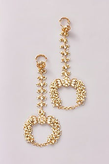 Gold Finish Kundan Polki & Pearl Hathphools (Set of 2)