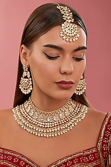 Gold Plated Kundan Polki & Pearl Choker Necklace Set