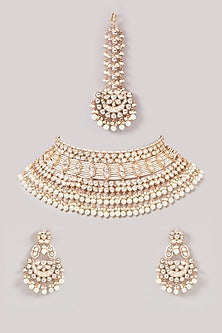 Gold Plated Kundan Polki & Pearl Choker Necklace Set