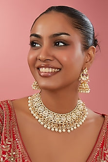 Gold Plated Kundan Polki & Pearl Choker Necklace Set