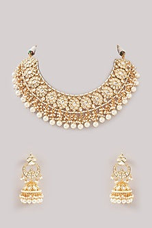 Gold Plated Kundan Polki & Pearl Choker Necklace Set